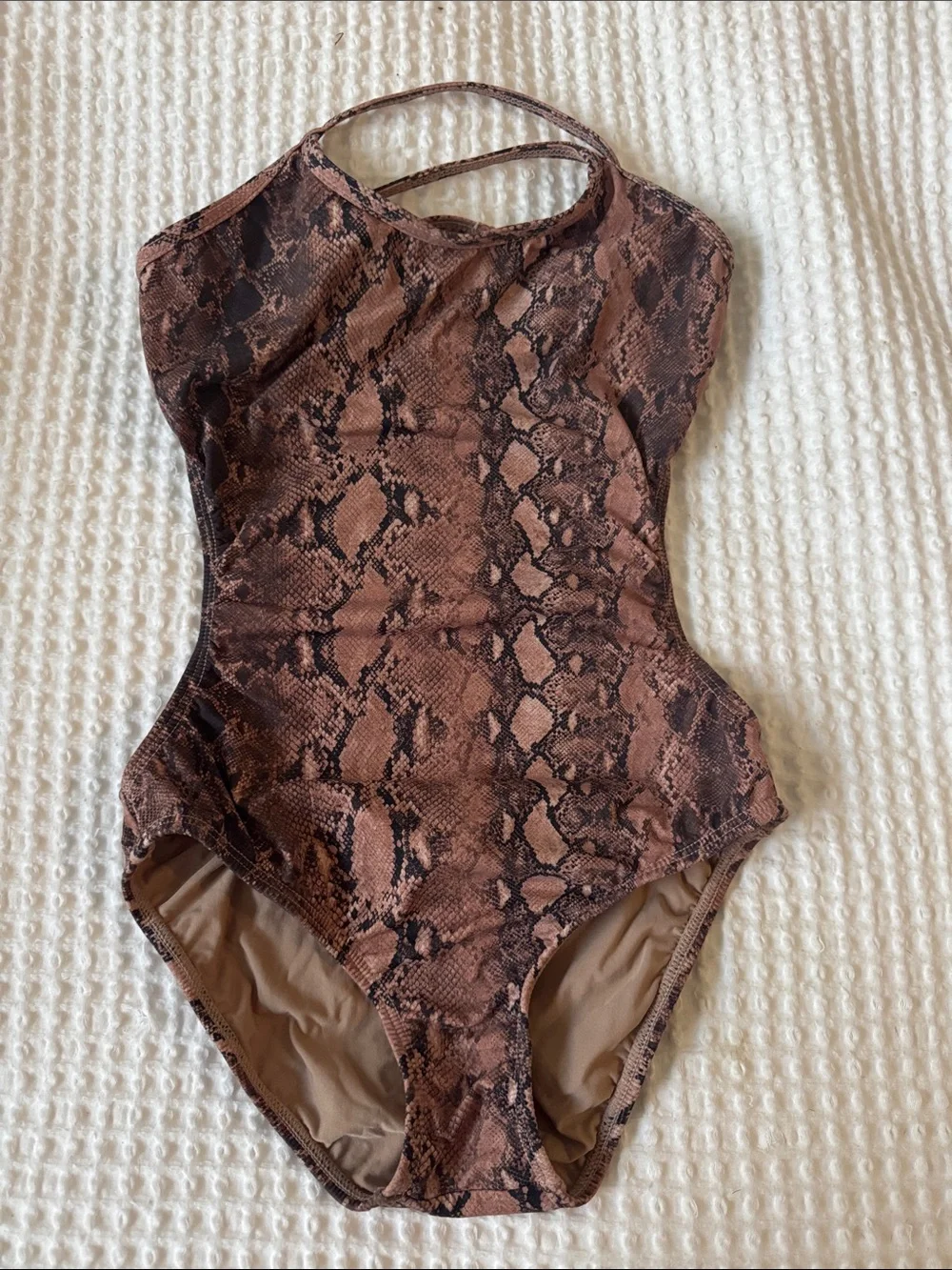 PQ Swim Girls' Snake-Print One-Piece Swimsuit in Beige and Brown